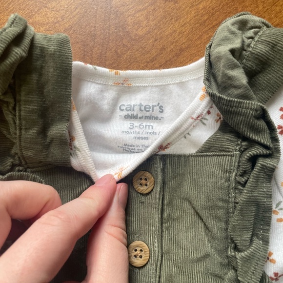 Carter's Olive Green Corduroy Dress with Floral Top - Picture 2 of 2